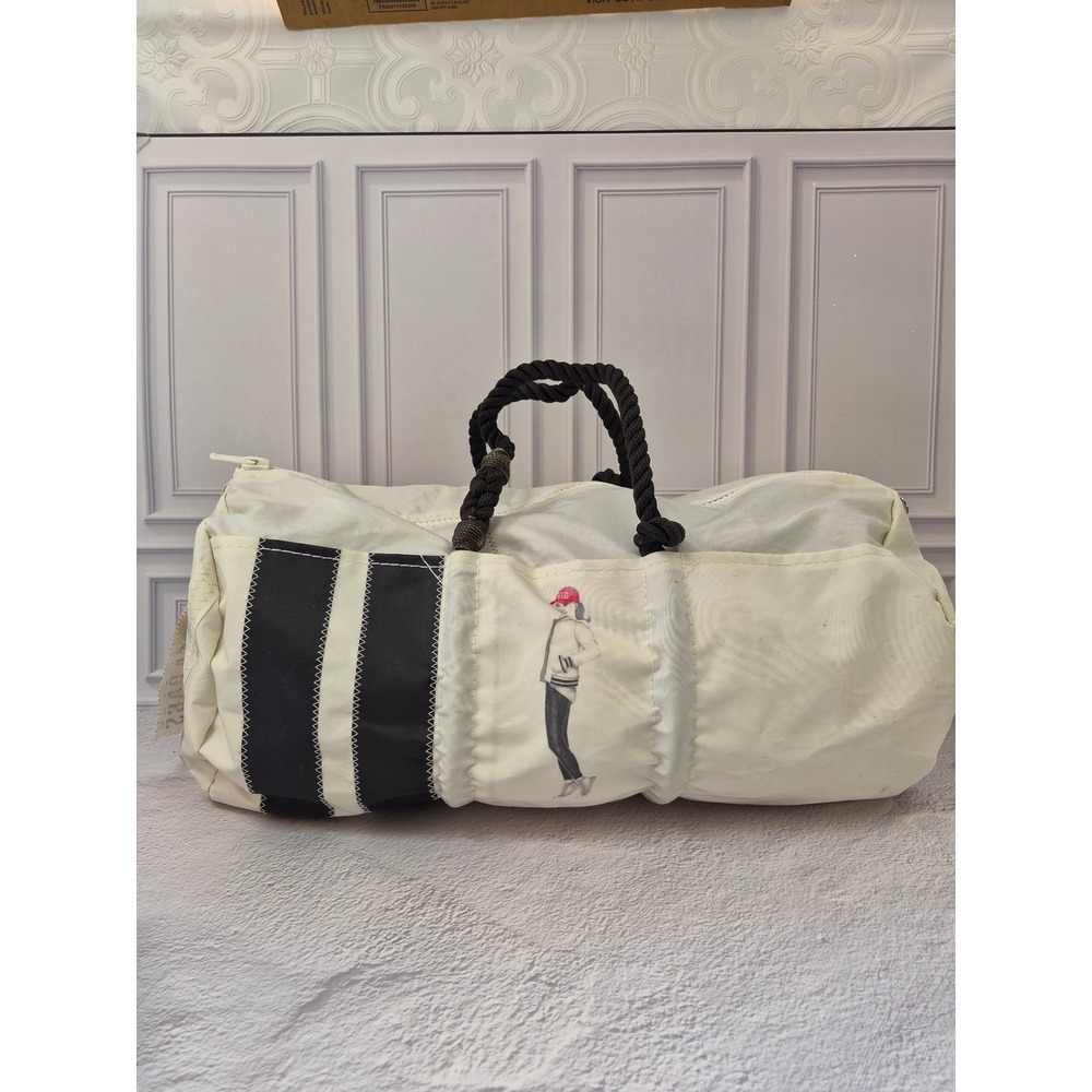 Sea Bags Maine Sailcloth Weekender Duffel Bag Strap White Black Rope Handles